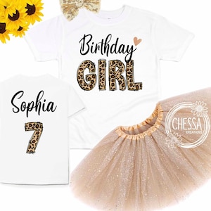 Roupa de aniversário para meninas, camiseta com estampa de leopardo para meninas de 1, 2, 3, 4, 5 anos, zoológico, animal, manga longa ou curta com tutu e laço, impressão profissional a tinta