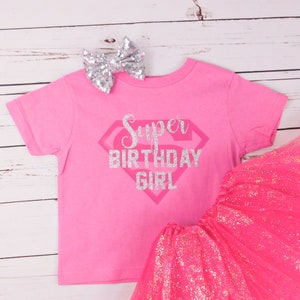 Super Birthday Girl, Superhero Girl Party Outfit, Superhero Cake Smash Outfit, Shirt only, see link below to add tutu, Raspberry shirt