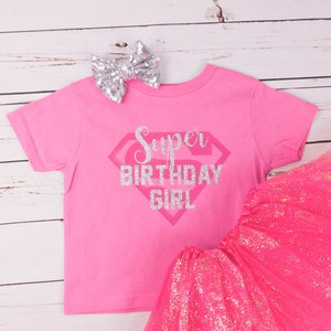 Super Birthday Girl, Superhero Girl Party Outfit, Superhero Cake Smash Outfit, Shirt only, see link below to add tutu, Raspberry shirt