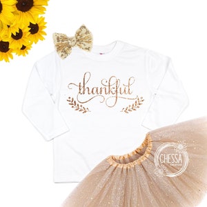 Herfst verjaardag meisje outfit, shirt voor meisjes, dankbare herfst outfit set met Tutu & strik, glitter goud