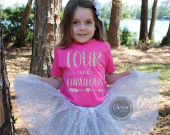 4-årsdagströja flicka 4-åring födelsedagströja flicka 4-årsdagsoutfit Fyraåring fjärde födelsedag, rosa och silver, FLER FÄRGER!
