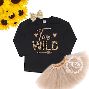 Two Wild Girls 2nd Birthday Outfit 2 Year Old Girl Birthday Outfit, Long or Short Sleeve Shirt with Tutu and Bow, Professional Ink Print