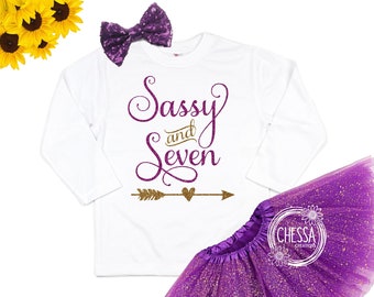Girls Birthday Shirt 7 Year Old, Birthday Outfit Sassy and Seven Lavender, Gold, ANY AGE!, 6 Year Old. 6th Birthday Party, Chessa Creations