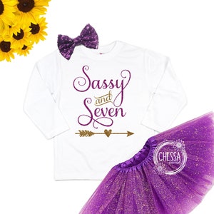 Mädchen Geburtstags Shirt 7 Jahre alt, Geburtstags Outfit Sassy und Sieben Lavendel, Gold, JEDES ALTER!, 6 Jahre Alt. 6.Geburtstags-Party, Chessa Creations