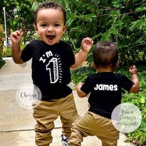 1st Birthday Boy Outfit ANY AGE! One Year Old Shirt with Personalized Back Design Classic, Modern Black & White, More Colors!