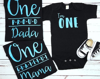 1st Birthday Family Shirts for Girls or Boys First Birthday Teal Blue Black Choose Your Colors Chessa Creations CLASSIC Etsy UK