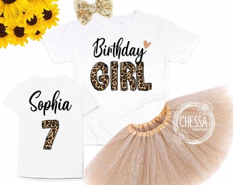 Girls Birthday Outfit Leopard Print Girl Shirt 1 2 3 4 5 Year Old, Zoo, Animal Long or Short Sleeve w/ Tutu & Bow, Professional Ink Print