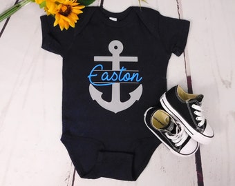 Stocking Stuffer, Cute Baby Boy Clothes, Personalized Anchor Kids Shirt Nautical Baby Shower Boy Coming Home Outfit Toddler Boating Beach