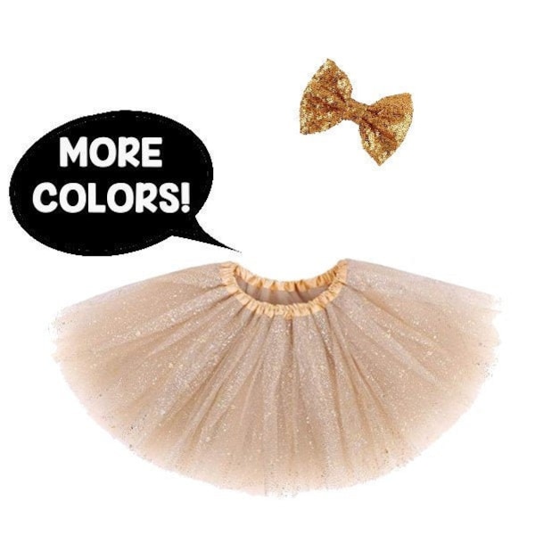 ADD A TUTU and Bow to my order - Baby, Toddler Childs size, Glitter Gold, Light Pink, Dark Purple, Silver