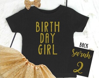 Girls Birthday Outfit, ANY AGE, 2 Year Old Birthday Girl 2nd Birthday, 1st, Black and Gold
