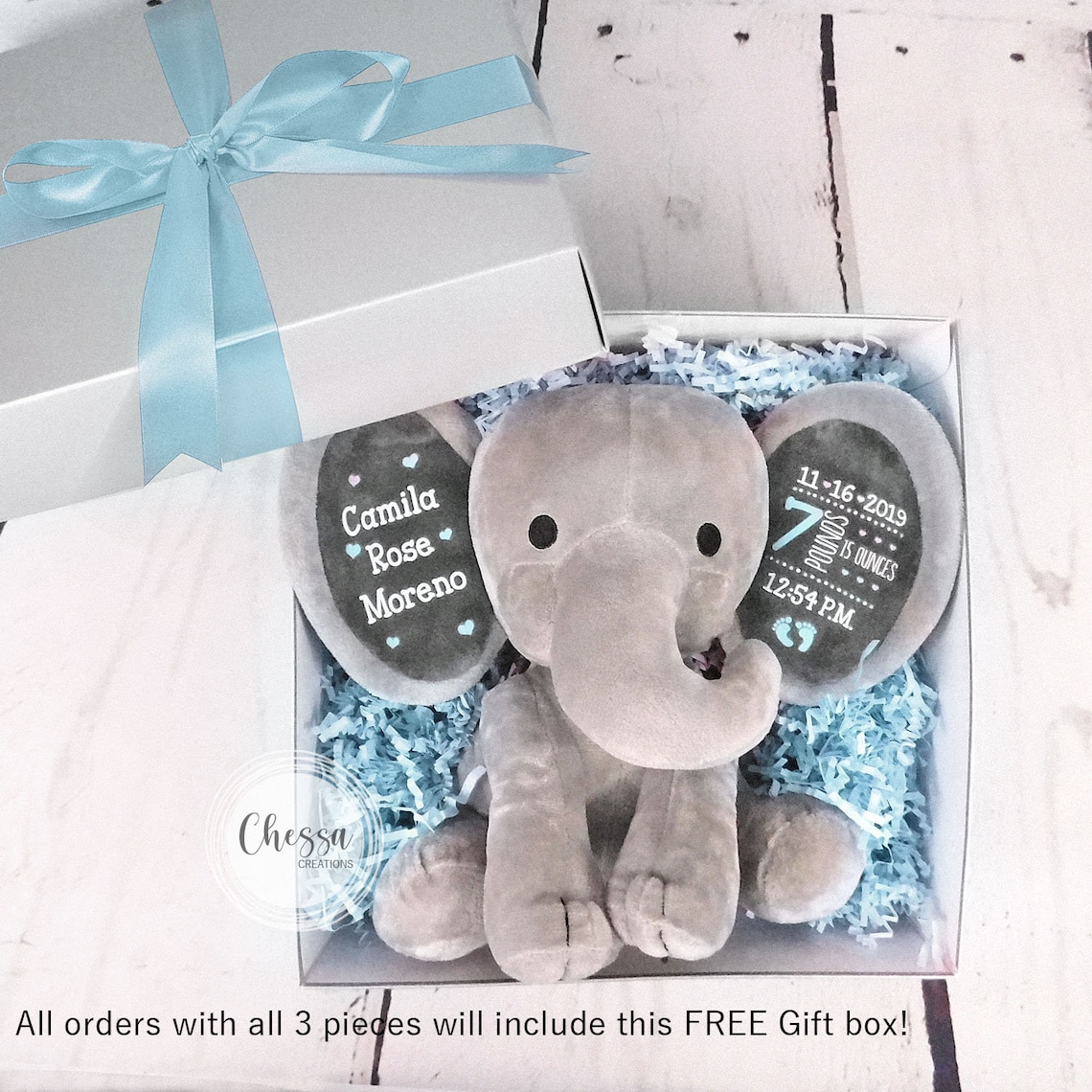 New Baby Boy Shower Gift Box Personalized Elephant Stuffed Etsy