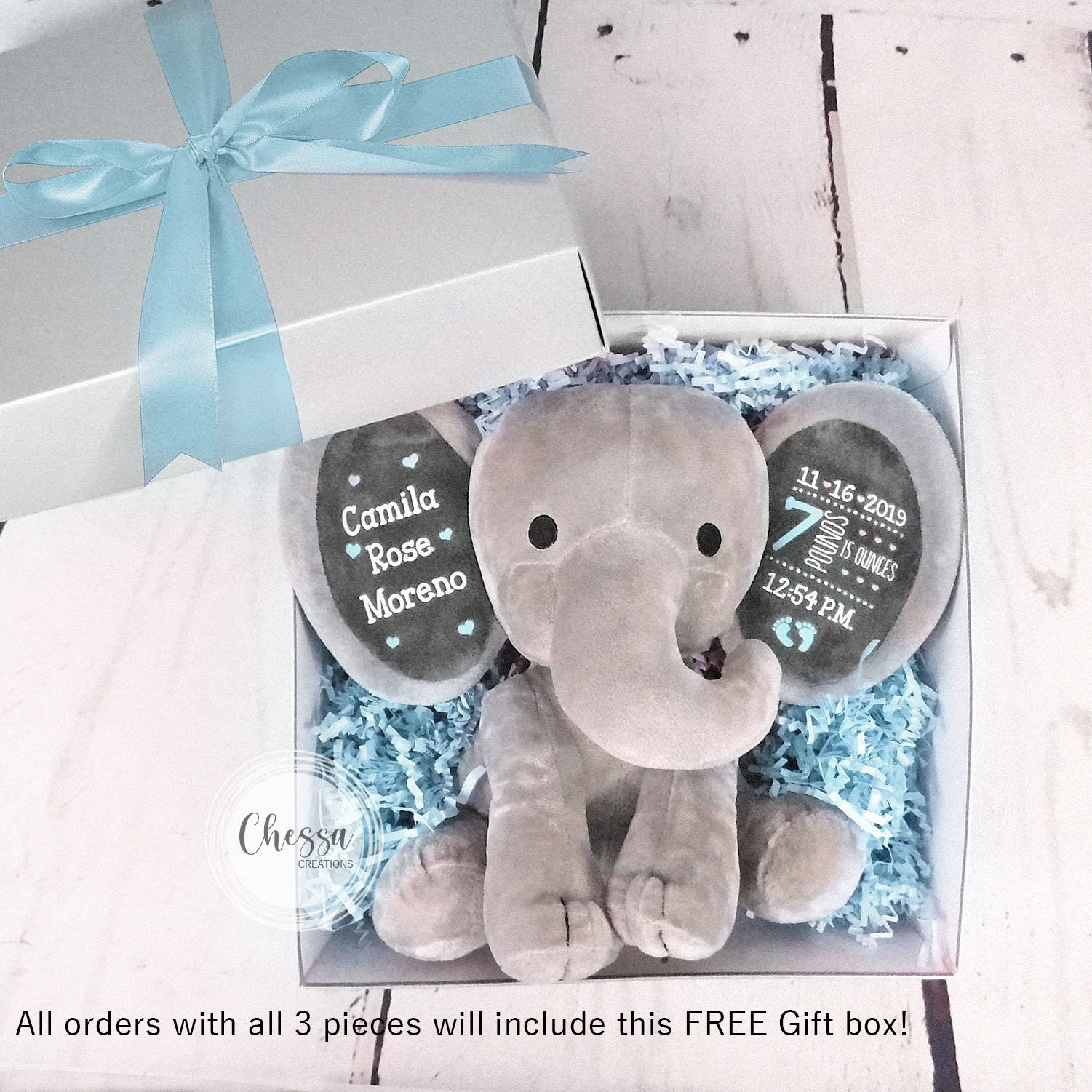 New Baby Boy Shower Gift Box Personalized Elephant Stuffed Animal Gift ...