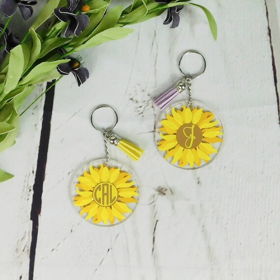 Sunflower Key Chain Keychain Tassel Keychain Vinyl Monogram Etsy