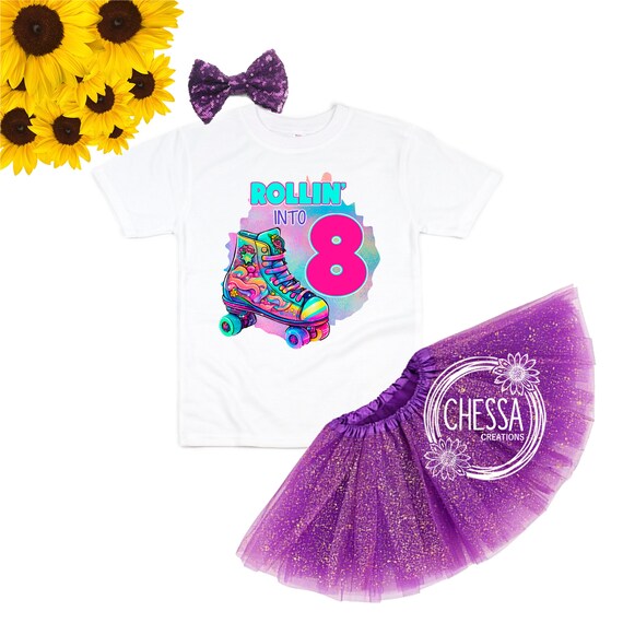 Schaatsoutfit voor verjaardagsmeisjes voor ELKE LEEFTIJD Shirt for Cake Smash kleurrijke outfitset rolschaatsbaan met tutu en strik Etsy Nederland