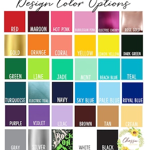 May include: A chart of color options for design projects. The chart includes 24 colors, including red, green, blue, yellow, orange, purple, brown, black, white, and gray. The chart also includes a glow-in-the-dark option.