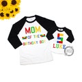 Birthday Boy Family Shirts, ANY AGE! Mom, Dad, Building Block for Boys Party Outfit Raglan Shirt, 1, 2, 3, 4, 5, 6, 7, 8, 9 Year Old