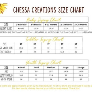 May include: Size chart for baby, toddler, and youth clothing. The chart includes measurements for weight, chest width, length, age, and width. The chart is printed on a white background with black text.