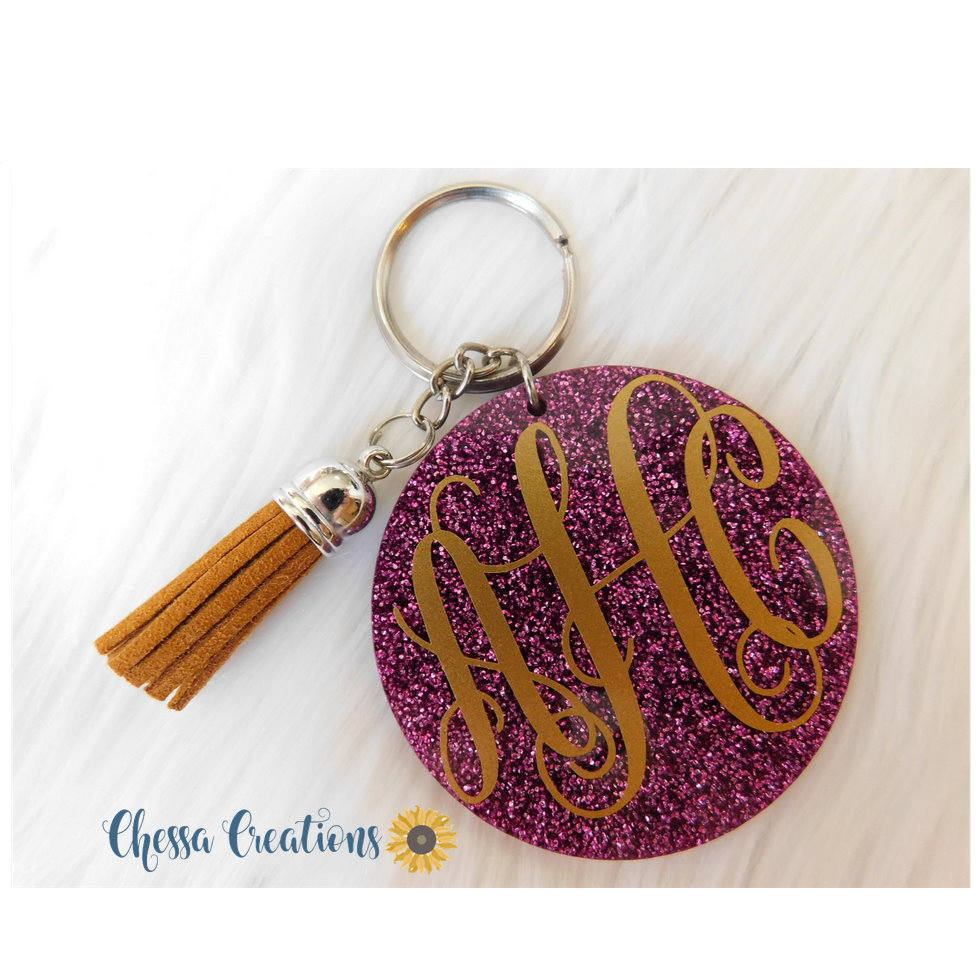 Glitter Keychain Custom Keychain Tassel Keychain Monogram Etsy