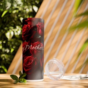 Happy Mother&#39;s Day Red Roses Skinny Tumbler with Straw, 20oz