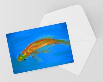 Goldfish Postcard: freshwater A6 print, pet art pond and fishtank contemporary illustration, aquarium design koi picture lucky