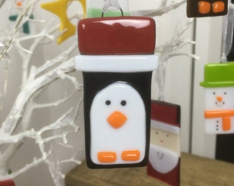 Penguin glass Christmas decoration