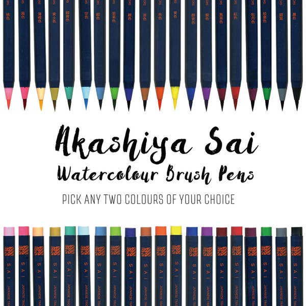 Akashiya Sai Brush Pen Watercolour Set: Calligraphy watercolour blend pen set Hand letter Brush letter pen marker Watercolour tip Brush Fude