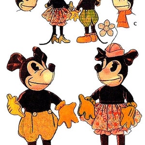 PDF Vintage Sewing Pattern to make 18''  Mickey and  Minnie Mouse  Toy Dolls  Soft Body Plush Stuffed  with Clothes ,Hats and Shoes