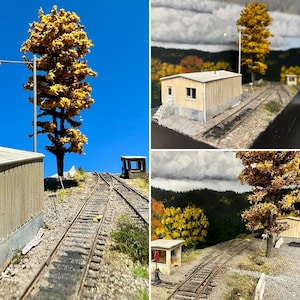 Diorama Model Railroad Yard Office: Autumn shortline HO scale Model railway trains Diorama display railway track creek stream fall 1/87