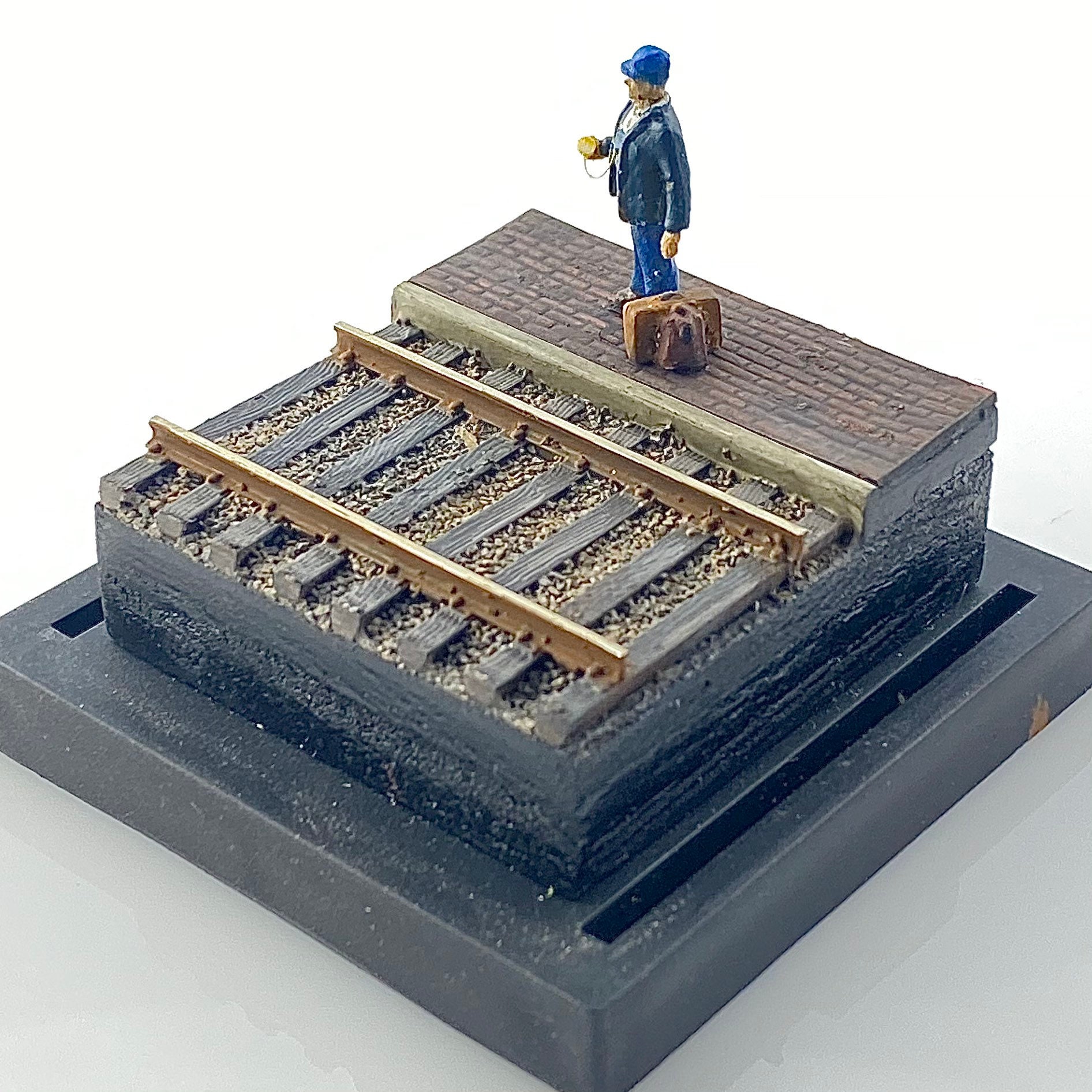 Diorama Model Railroad Waiting on the Last Train HO Scale Conductor