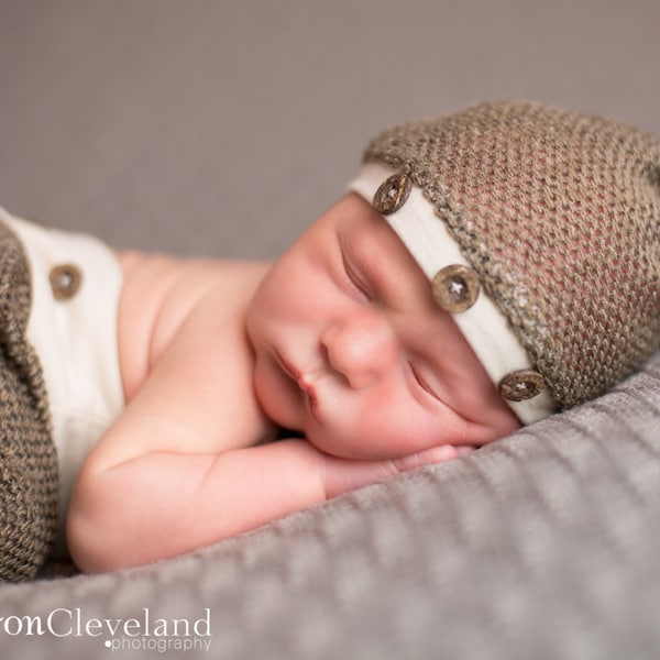 Newborn Brown & Tan Knit Hat and Pant Set, Newborn Posing Set, Newborn Photography Prop, Ready to Ship Newborn Photo Prop, Newborn Boy Set,