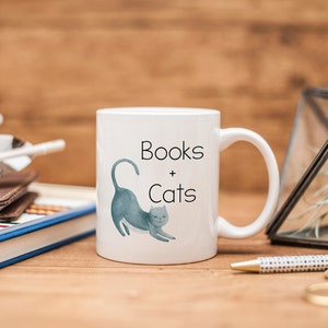 Books and Cats Ceramic Mug - Bookish Gift - Book Lover Gift - Book Mug