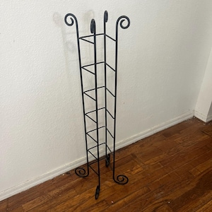 Vintage 1990s Whimsical black wrought iron CD holder shelf curly spiral metal whimsygoth witchy home decor