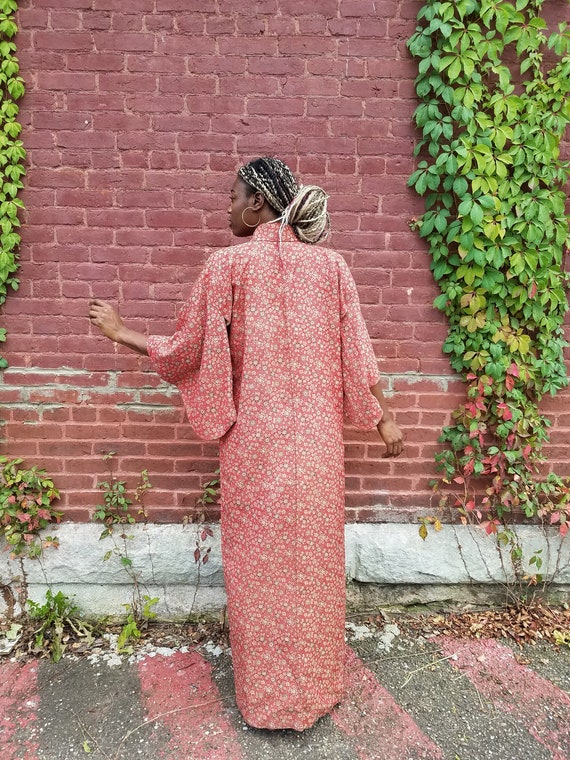 Antique 1920s 20s raw silk kimono floral cranberr