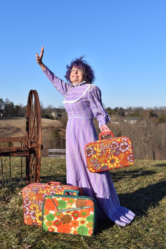 Vintage 1960s 1970s Lavender Purple Prairie Dress Victorian Long Ruffled Puffy Sleeve Women s Size Small 26in Waist Etsy