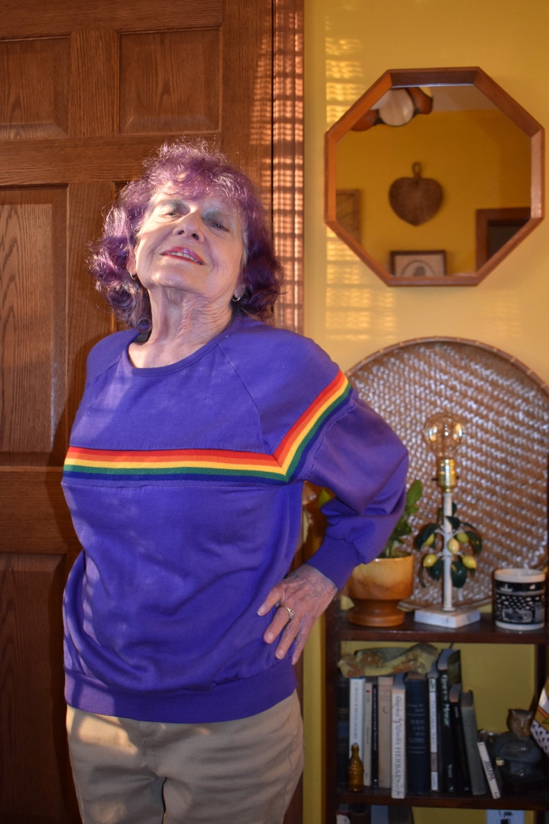Vintage 1980s 80s purple rainbow gay rights flag sweatshirt crew cut women\u2019s size small