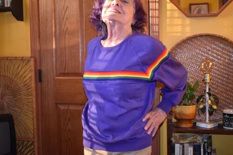 Vintage 1980s 80s purple rainbow gay rights flag sweatshirt crew cut women\u2019s size small