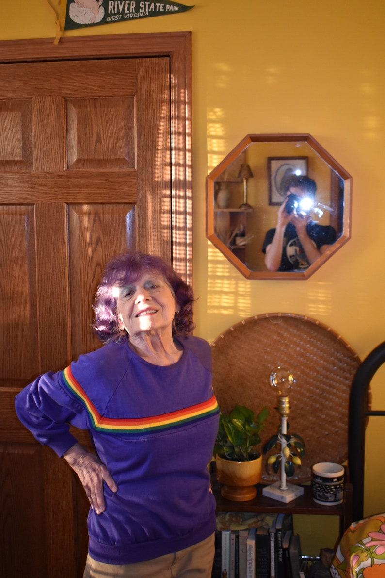 Vintage 1980s 80s purple rainbow gay rights flag sweatshirt crew cut women\u2019s size small
