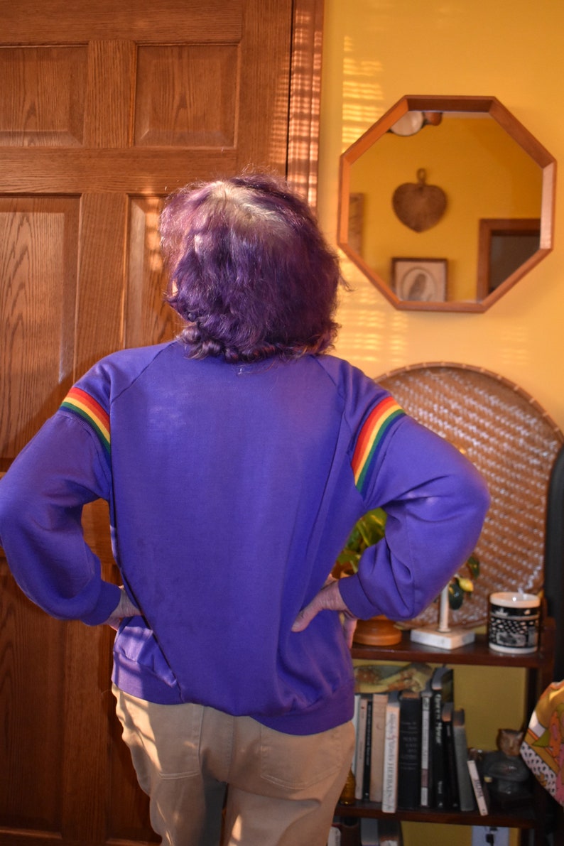 Vintage 1980s 80s purple rainbow gay rights flag sweatshirt crew cut women\u2019s size small
