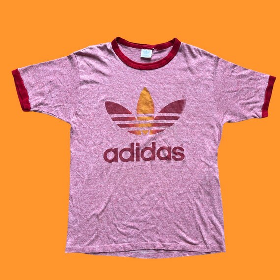 Vintage 1970s 1980s Adidas Trefoil red ringer gra… - image 1