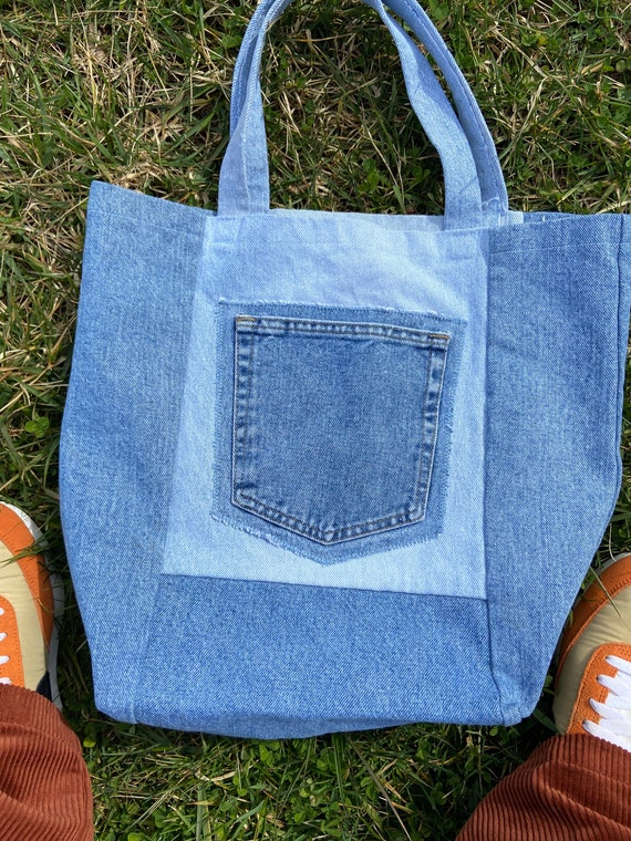 バッグ 00s vintage breach denim big tote bag Oversized Denim Bag, Large Recycled Jeans Bag, Eco Bag for