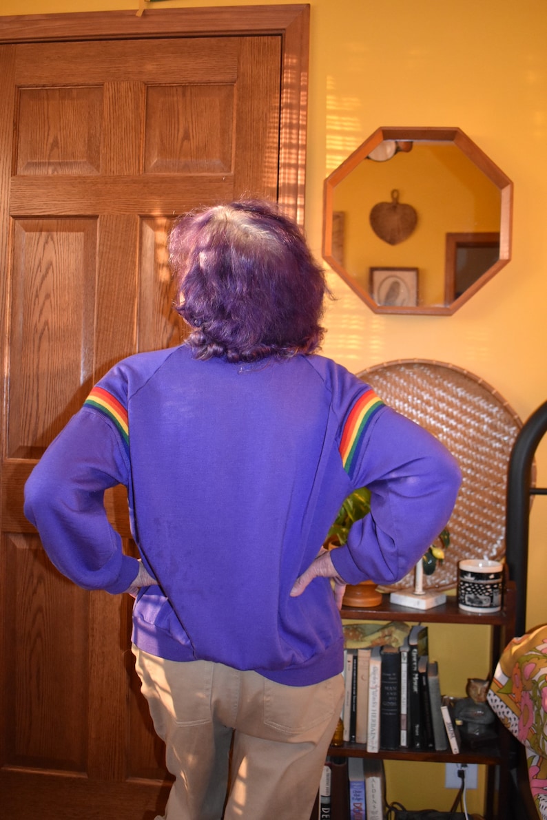 Vintage 1980s 80s purple rainbow gay rights flag sweatshirt crew cut women\u2019s size small