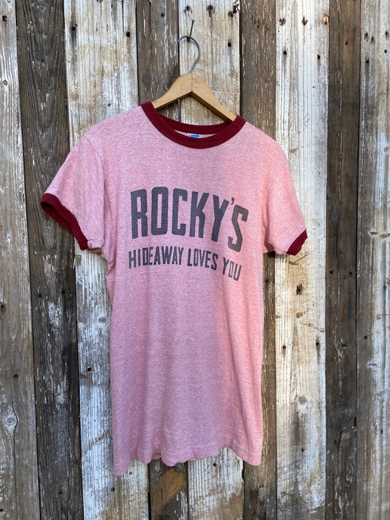 Vintage 1970s 70s Rockys hideaway loves you red ri