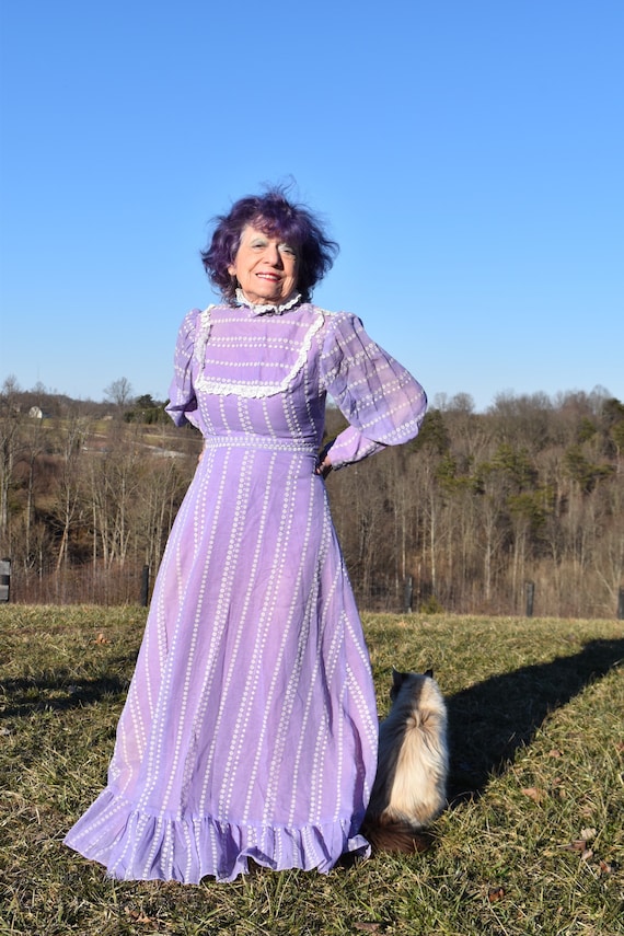 Vintage 1960s 1970s lavender purple prairie dress… - image 10