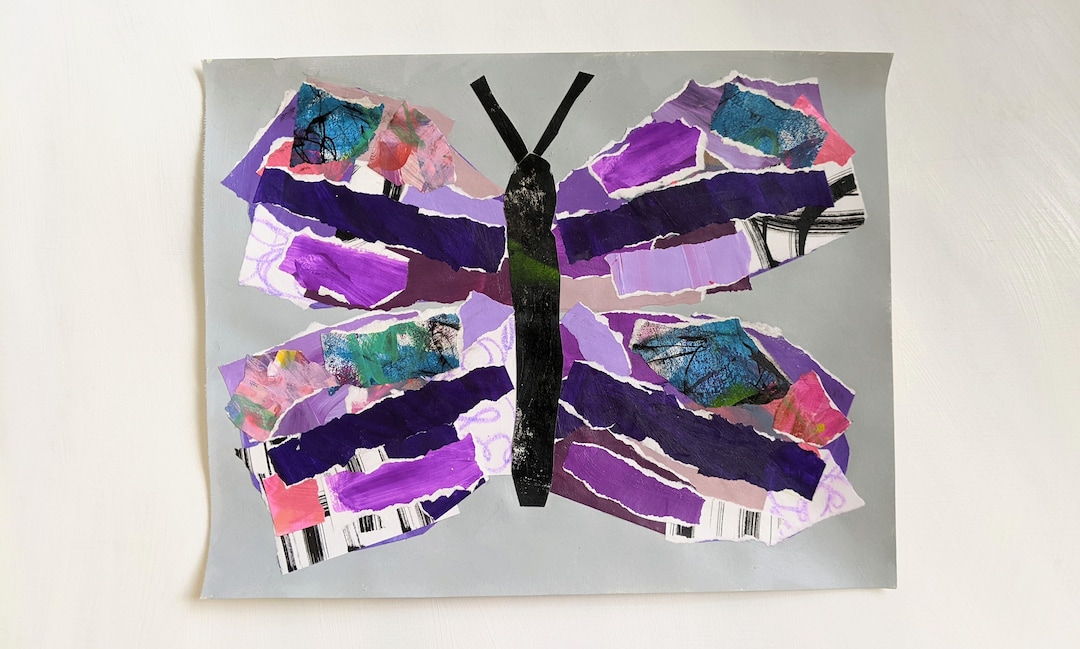 SALE Butterfly Collage Art Butterfly Painting Abstract Collage Art Etsy