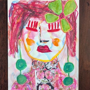 Abstract faces art whimsical collage mixed media art on paper