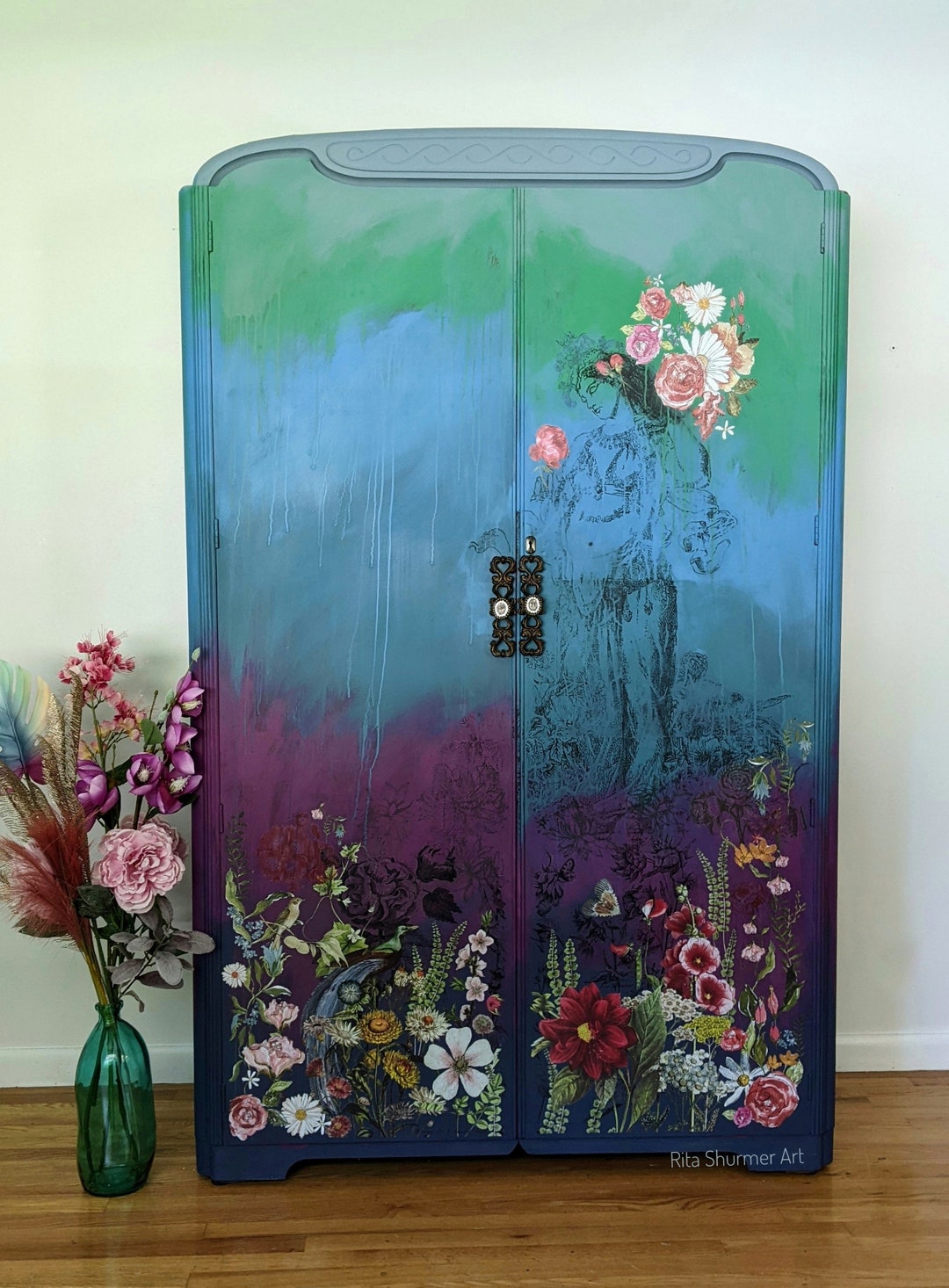 Austinsuite Antique Armoire Boho Eclectic Painted Armoire Etsy