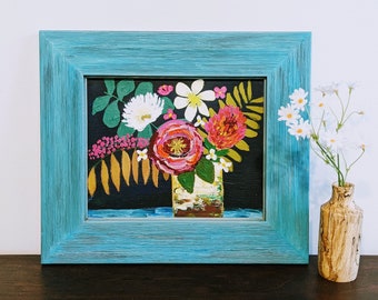 Floral painting framed floral original art flower painting