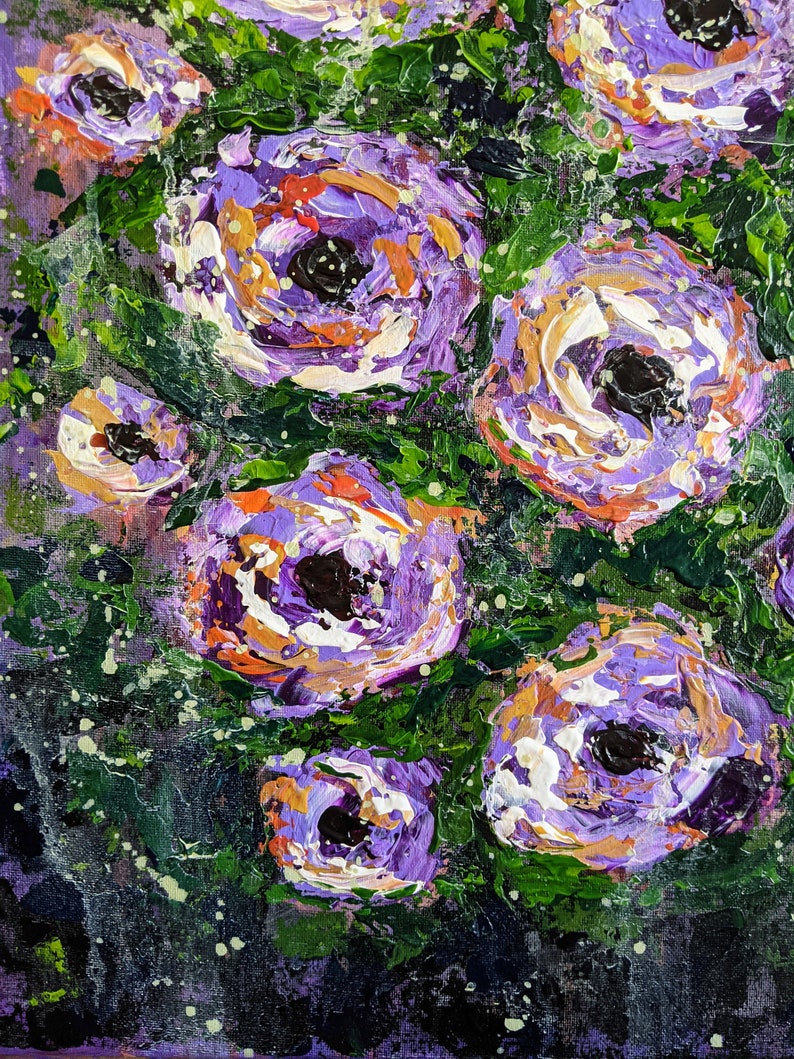 Original art purple flowers painting flowers acrylic painting purple flowers art