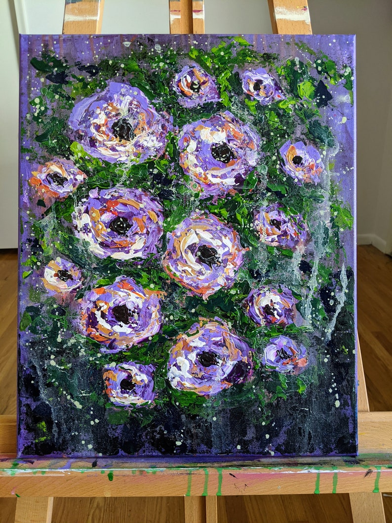 Original art purple flowers painting flowers acrylic painting purple flowers art