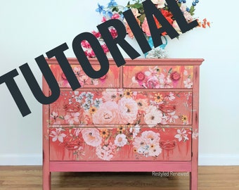 TUTORIAL HOW TO on painting this furniture painting tutorial coral flowered drips blended painting transfer